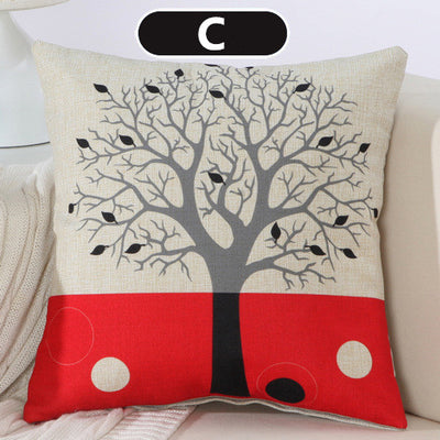 Black Red Tree Pattern Cotton Linen Throw Pillow Cushion Cover