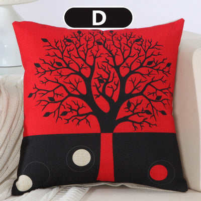 Black Red Tree Pattern Cotton Linen Throw Pillow Cushion Cover