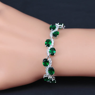 Dubai Style Green CZ White Austrian Crystal 925 Stamp Silver Color Jewelry Sets Earrings/Pendant/Necklace/Rings/Bracelets