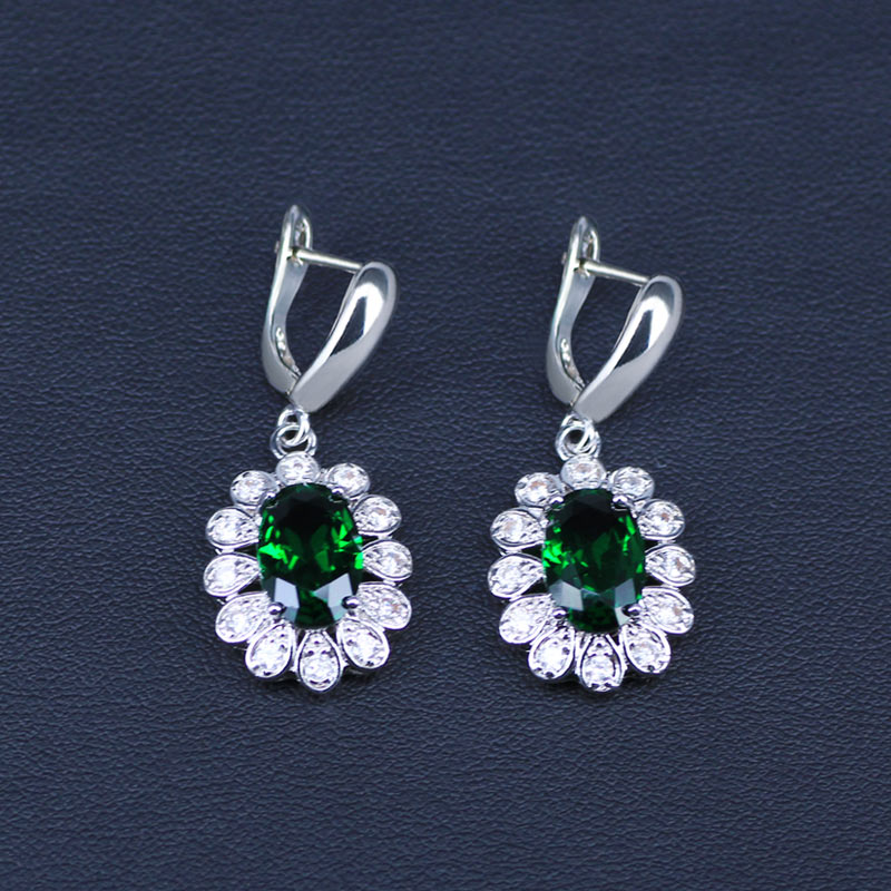 Dubai Style Green CZ White Austrian Crystal 925 Stamp Silver Color Jewelry Sets Earrings/Pendant/Necklace/Rings/Bracelets