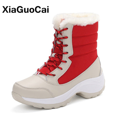 Women's Winter Shoes Warm Women Boots With Fur High Quality Snow Boots Lace Up Female Ankle Boots Botas Footwear