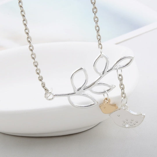 Women's Fashion Charm Necklace Simple Tassel Leaf and Birds