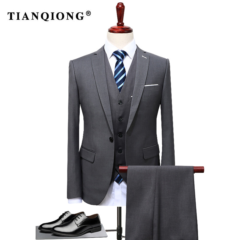 TIAN QIONG   Famous Brand Mens Suits Wedding Groom Plus Size 4XL 3 Pieces(Jacket+Vest+Pant) Slim Fit Casual Tuxedo Suit Male