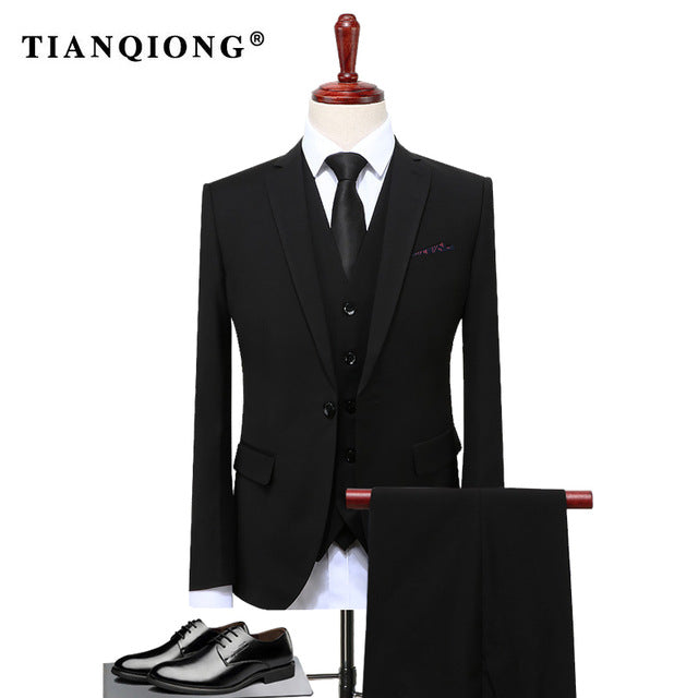 TIAN QIONG   Famous Brand Mens Suits Wedding Groom Plus Size 4XL 3 Pieces(Jacket+Vest+Pant) Slim Fit Casual Tuxedo Suit Male