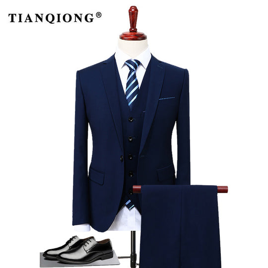 TIAN QIONG   Famous Brand Mens Suits Wedding Groom Plus Size 4XL 3 Pieces(Jacket+Vest+Pant) Slim Fit Casual Tuxedo Suit Male