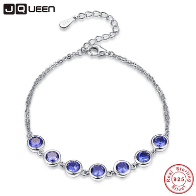 JQUEEN Women Bracelet 100% 925 Sterling Silver Bracelet Blue Tanzanite Shinny Color Fine Bracelet for Women for party 7.99inch
