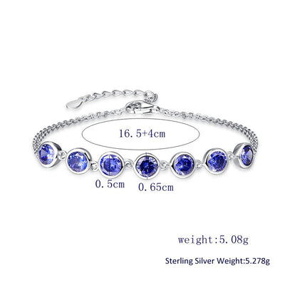 JQUEEN Women Bracelet 100% 925 Sterling Silver Bracelet Blue Tanzanite Shinny Color Fine Bracelet for Women for party 7.99inch