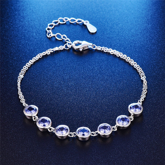 JQUEEN Women Bracelet 100% 925 Sterling Silver Bracelet Blue Tanzanite Shinny Color Fine Bracelet for Women for party 7.99inch