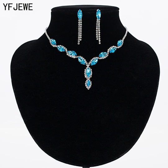YFJEWE Luxury Austria Crystal Earrings Necklaces & Pendants Jewelry Sets Women Fashion Jewelry Rhinestone Earrings Sets #N100