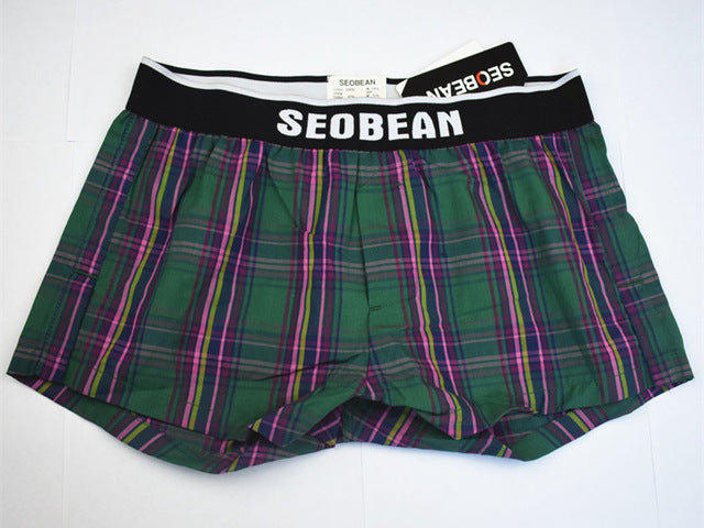 SEOBEAN 100% Cotton Underwear Men Grid Underpants Boxer Shorts Men Home Wear Casual Shorts Sleepwear Boxers New