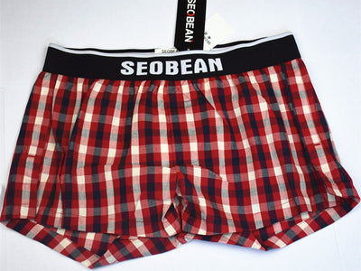 SEOBEAN 100% Cotton Underwear Men Grid Underpants Boxer Shorts Men Home Wear Casual Shorts Sleepwear Boxers New