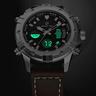 Men Leather Military Sport Wristwatch