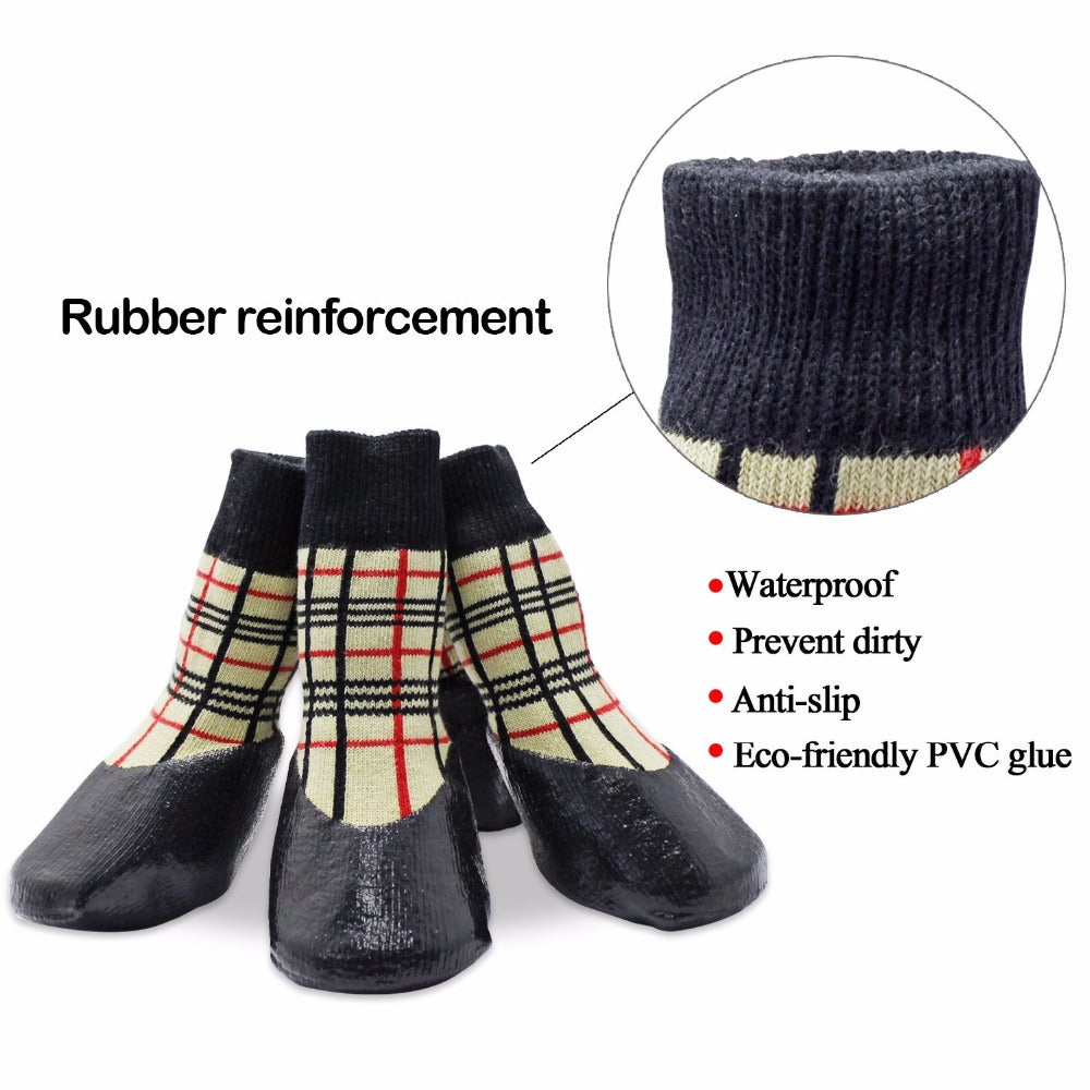 Autumn Winter Outdoor Waterproof Dog Socks Anti Skid Small and Large 4pcs Set Pet Shoes Dog Cotton Shoes