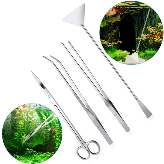 UEETEK 4PCS Stainless Steel Aquarium Tank Aquatic Plant Tweezers and Scissors Spatula Tool Set
