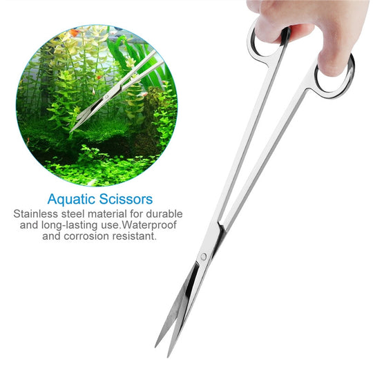 UEETEK 4PCS Stainless Steel Aquarium Tank Aquatic Plant Tweezers and Scissors Spatula Tool Set