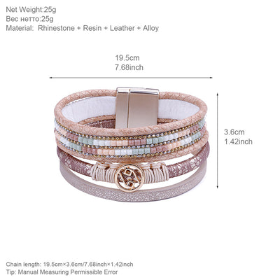 ALLYES Multilayer Leather Bracelet for Women Femme Rope Handmade Metal Charm Bohemian Female Wide Bracelets & Bangles Jewelry