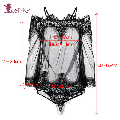 Lace   Lingerie Transparent Gauze Bare Shoulder   Costumes Embroidery Sleep Sling Dress +T-thongs
