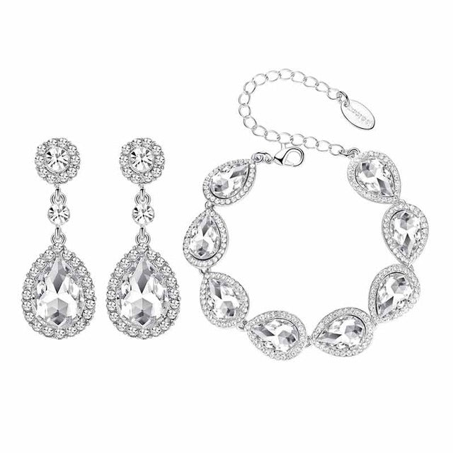 Minmin Silver Color Bridal Jewelry Sets Long Earrings with Bracelet for Women Wedding Accessories African Beads EH070+SL051
