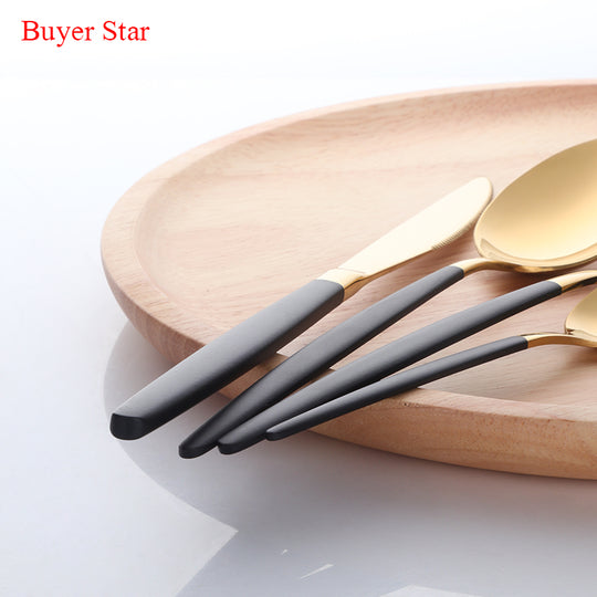 Dinnerware 24PCS/Set Stainless Steel Cutlery Black Dinner Knife Fork Scoops Set Home Kitchen Dinnerware Set Gift for Christmas
