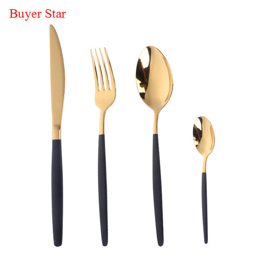 Dinnerware 24PCS/Set Stainless Steel Cutlery Black Dinner Knife Fork Scoops Set Home Kitchen Dinnerware Set Gift for Christmas