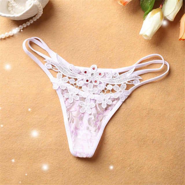 Embroidery Flower   Panties Women's   Thongs Briefs Low Waist Transparent Panties T-back Underwear Female G-Strings