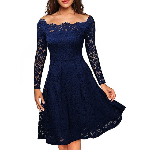 Women's Long Sleeve Lace Trim Dress