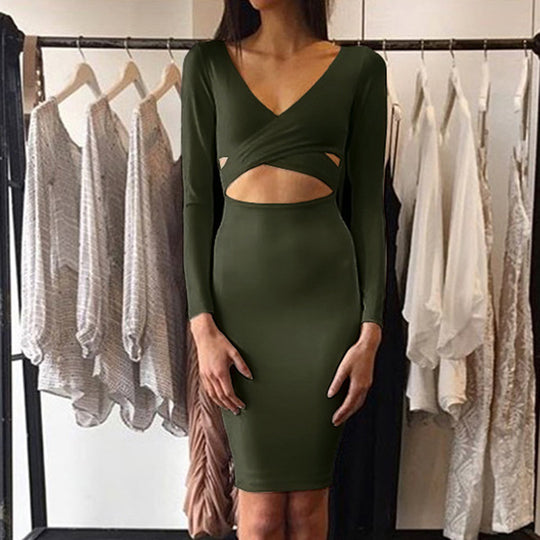 Forefair   Criss Cross Bodycon Dress Women Spring Long Sleeve Night Club Wear Bandage Party Dresses Black Red Blue Vestido