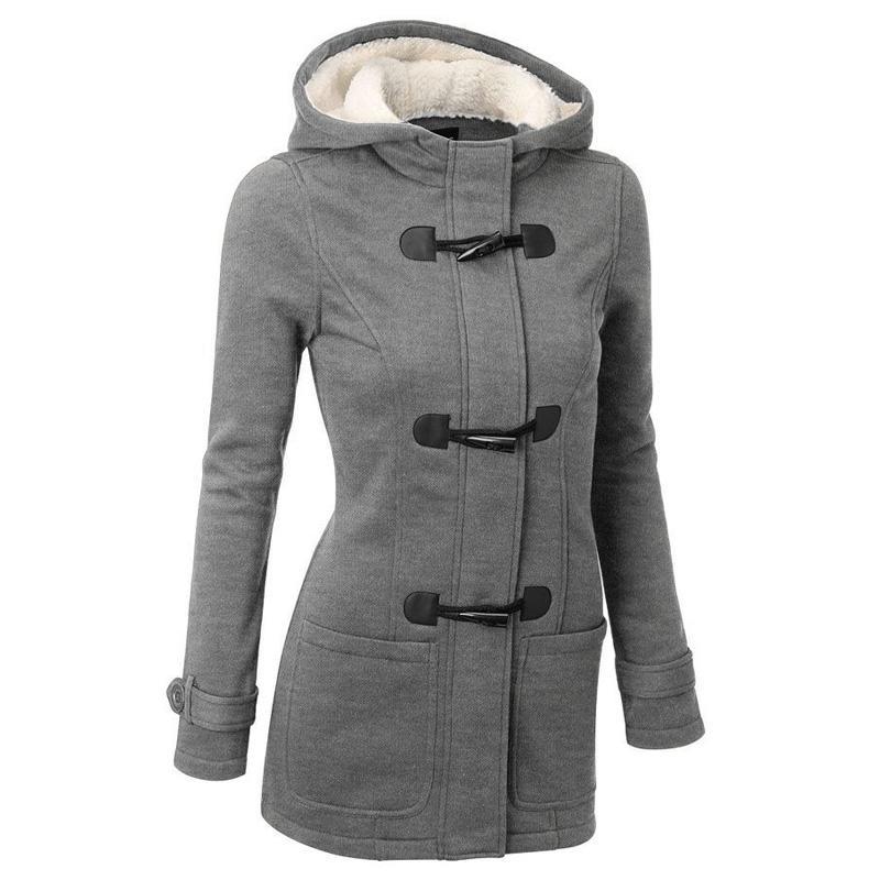 Women's Casual Button-Up Hooded Winter Overcoat