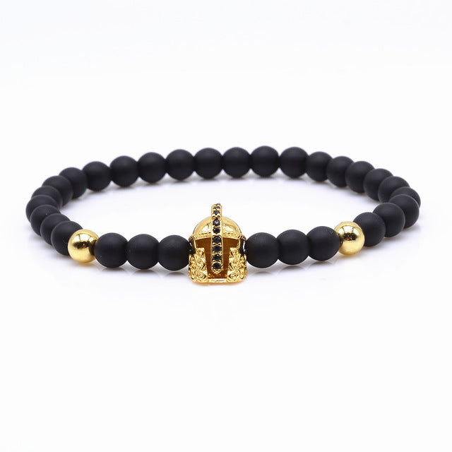 Men's Natural Stone Bead Crowned Warrior Bracelets