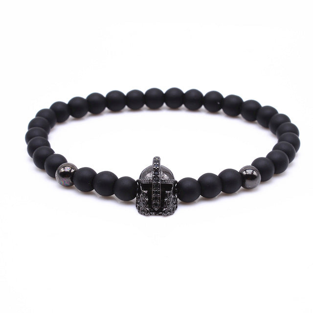 Men's Natural Stone Bead Crowned Warrior Bracelets