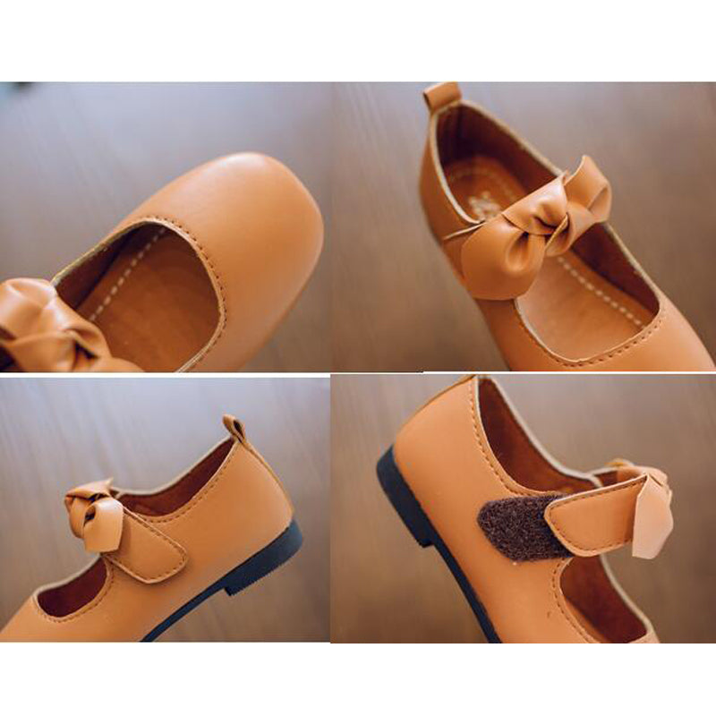 Girls leather shoes Autumn New Bow Single shoes Kids solid color girls baby student soft sole dance shoes