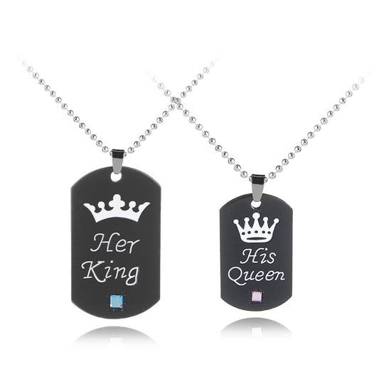 her king his queen Necklaces keychains vintage black color jewelry Crown Statement lovers Necklace for lover girlfriend wife BF