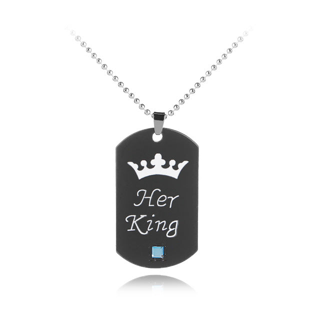her king his queen Necklaces keychains vintage black color jewelry Crown Statement lovers Necklace for lover girlfriend wife BF