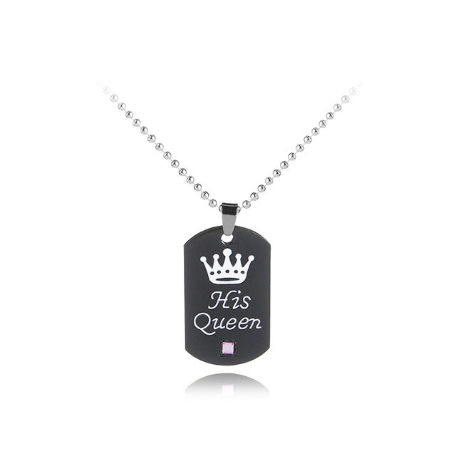her king his queen Necklaces keychains vintage black color jewelry Crown Statement lovers Necklace for lover girlfriend wife BF