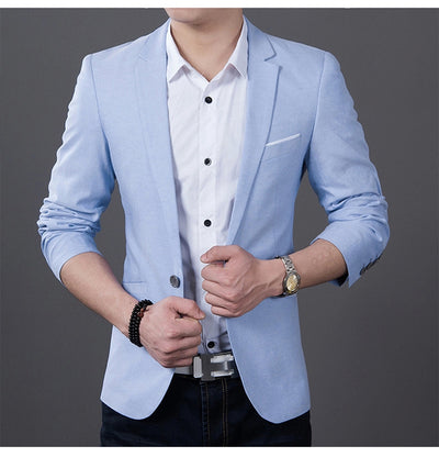 Fashion Men Casual 1 Cotton Jackets Male Slim Fit formal Sky Blue Black Blazer Suit Plus Size Fashion Men Blazer Sping