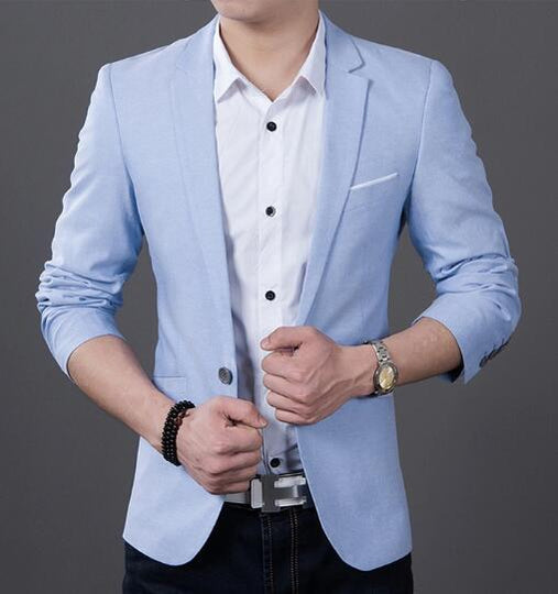 Fashion Men Casual 1 Cotton Jackets Male Slim Fit formal Sky Blue Black Blazer Suit Plus Size Fashion Men Blazer Sping