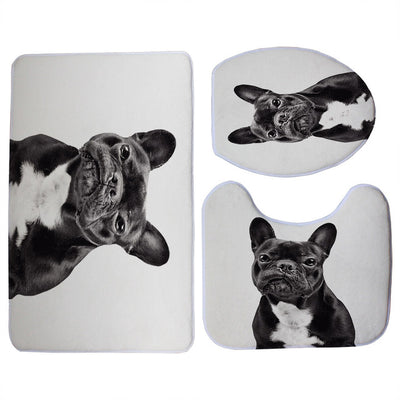 3pcs Black French Bulldog Print Toilet Seat Cover Set