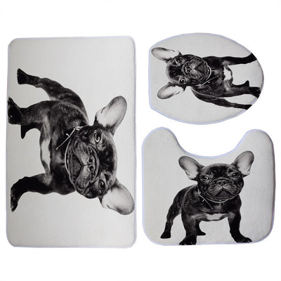 3pcs Black French Bulldog Print Toilet Seat Cover Set