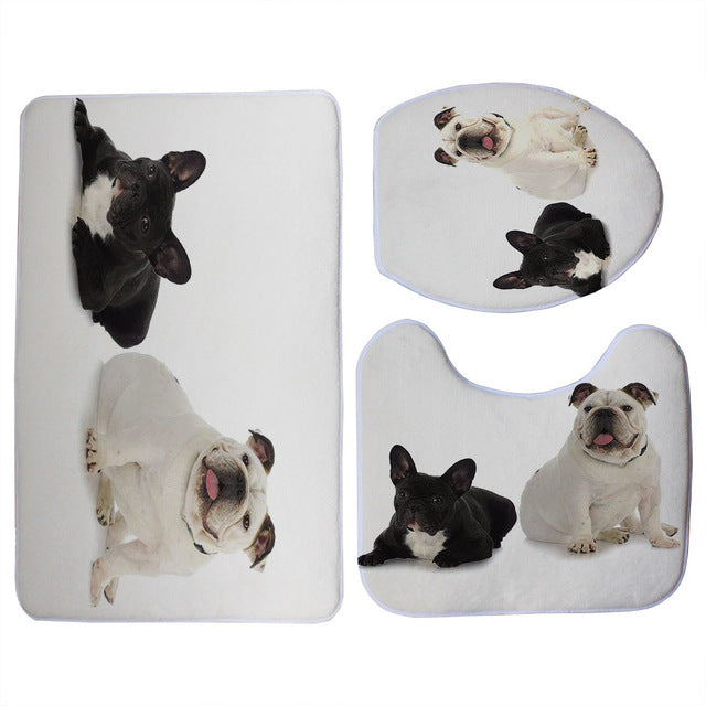 3pcs Black French Bulldog Print Toilet Seat Cover Set