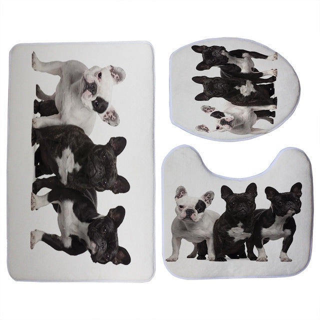 3pcs Black French Bulldog Print Toilet Seat Cover Set