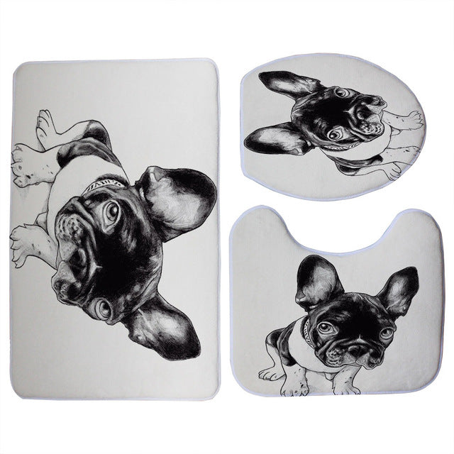 3pcs Black French Bulldog Print Toilet Seat Cover Set