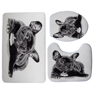 3pcs Black French Bulldog Print Toilet Seat Cover Set