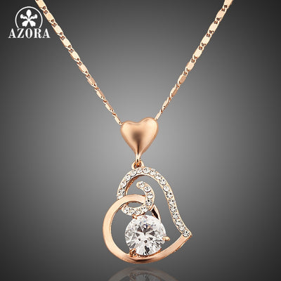 AZORA Rose Gold Color Stellux Crystals Heart Pendant Necklace for Valentine's Day Gift of Love TN0009