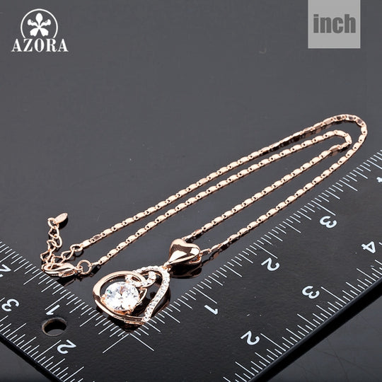 AZORA Rose Gold Color Stellux Crystals Heart Pendant Necklace for Valentine's Day Gift of Love TN0009