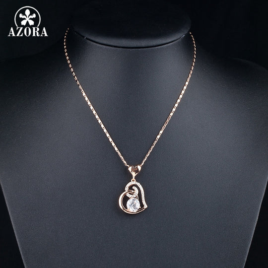 AZORA Rose Gold Color Stellux Crystals Heart Pendant Necklace for Valentine's Day Gift of Love TN0009