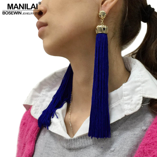 MANILAI 4 Colors Vintage Bohemian Long Tassel Earrings For Women Fashion Jewelry Statement Dangle Earrings Ethnic Earrings