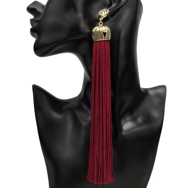 MANILAI 4 Colors Vintage Bohemian Long Tassel Earrings For Women Fashion Jewelry Statement Dangle Earrings Ethnic Earrings