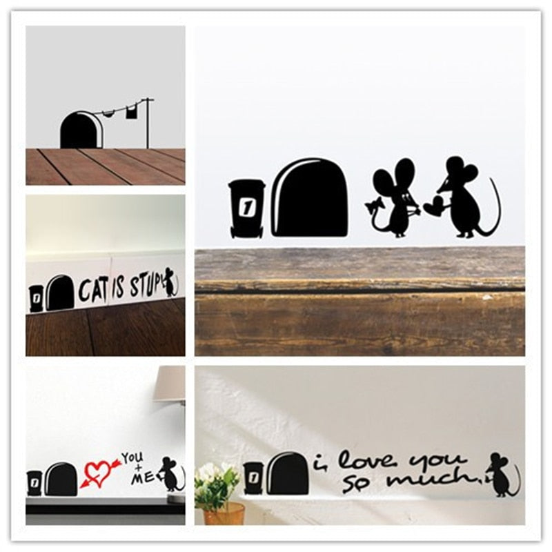 Funny Love Mouse Hole Wall Stickers