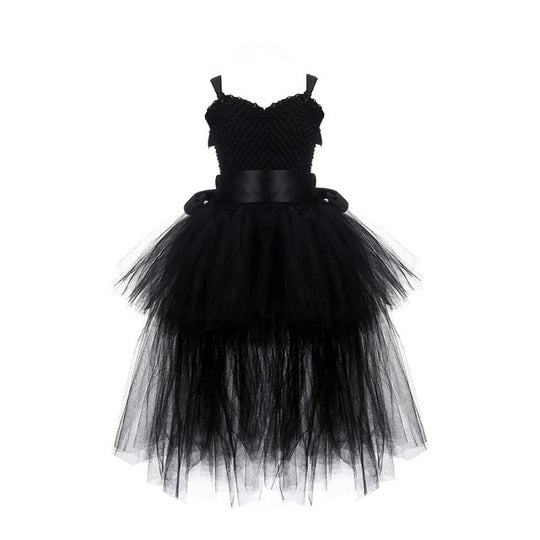 Tutu Dress Tulle V-neck Train Girl Evening Birthday Party Dresses Kids Girl Ball Gown Dress Halloween Costume 2-8Y