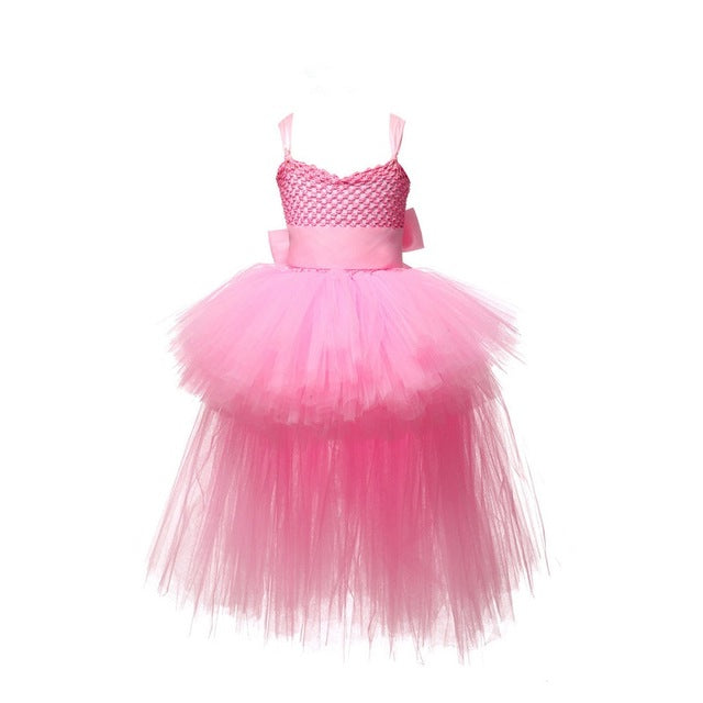 Tutu Dress Tulle V-neck Train Girl Evening Birthday Party Dresses Kids Girl Ball Gown Dress Halloween Costume 2-8Y